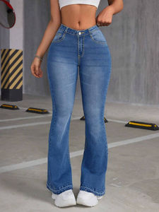 Jean en denim délavé style western Y2K taille haute évasé extensible pour femme, tailles S-XXL, tenue décontractée pour le quotidien et les trajets – Grande Vente - Product Image 2