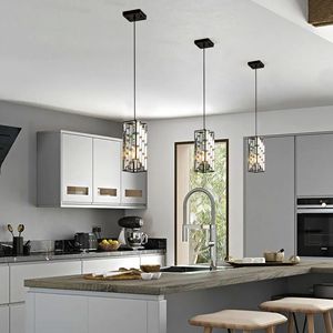 Lustre moderne en cristal de 4 pouces, lot de 3, lampe suspendue réglable avec design prismatique pour salle à manger ou îlot de cuisine - Product Image 2