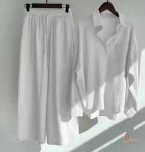 High Waist Shirt and Above Knee Pants <b>Set</b> Women's Plus Size Loose Fit Casual Co-Ord - Product Image 1