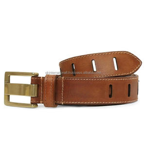 Ceinture décontractée en cuir marron de qualité supérieure, fabriquée à la main, double couture, avec boucle en laiton élégante, ceintures de mode pour hommes - Product Image 2