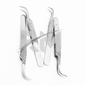 Pince à épiler RMI Diamond Grip Regulars, pointe incurvée à 90 degrés, en acier inoxydable argenté, antistatique, lisse, de précision, avec logo Leaser - Product Image 6