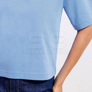 T-shirt décontracté ample en coton tricoté pour femme, écologique, séchage rapide, manches courtes, couleur personnalisable, vente en gros à bas prix - Product Image 5