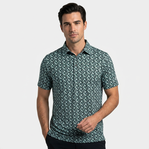 Polo à manches courtes pour homme à motif géométrique, respirant, en polyester tissé, style décontracté - Product Image 5
