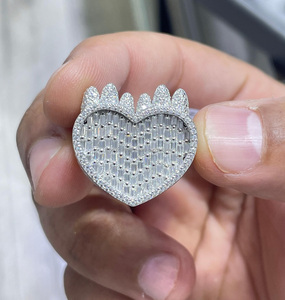 <b>Iced</b> Heart Shape Baguette Cut Moissanite Diamond Rhodium Plated Hip Hop Wedding <b>Ring</b> 925 Sterling Silver Unique Vintage Jewelry - Product Image 4