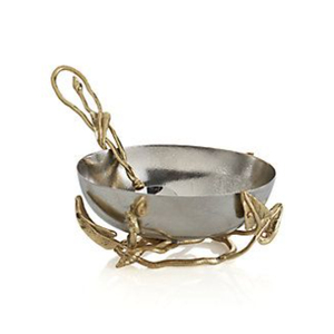 Bol de luxe moderne en métal noir avec bord doré et base ornée pour la décoration de table de maison ou d'hôtel - Product Image 2