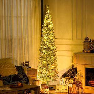 Albero di Natale Verde Sottile da 2,1 m con Luci LED Bianche Calde Realistiche, Albero di Natale a Forma di Matita per Decorazioni Festive - Product Image 2