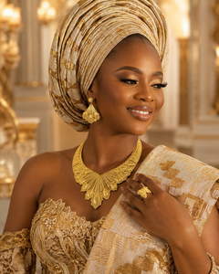 Designer 24K Gold Plated Leaf Pattern Necklace Set African Wedding Jewelry Export Quality - Product Image 3