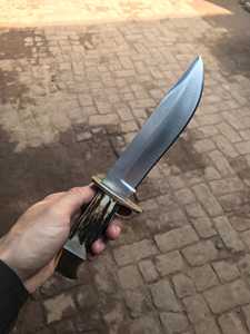 Cuchillo de caza Drop Point con hoja de acero de Damasco y mango de asta de ciervo, cuchillo de supervivencia para exteriores - Product Image 1
