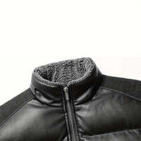 Veste matelassée en PU noire pour homme, col montant, fermeture éclair, coupe-vent, vêtement d'hiver décontracté, épaisse, longueur standard