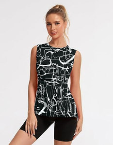 Women Abstract Print O-Neck Sleeveless Tank <b>Top</b> Casual Knitted Breathable Regular Length Spandex Polyester <b>Top</b> - Product Image 2