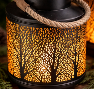 Lanterne en métal doré avec poignée en corde rustique, style européen, lanterne à bougie en fer doré et cristal, fonctionnant sur piles - Product Image 3