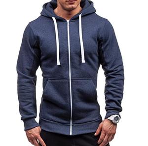 Sudadera con Capucha y Cierre de Cremallera para Hombre, Color Sólido, Corte Regular Informal, para Otoño, Transpirable, 100% Algodón, Secado Rápido - Product Image 2