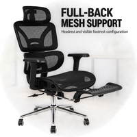 Chaise de bureau ergonomique moderne en maille avec appuie-tête réglable, repose-pieds et réglage de la hauteur, base chromée pour la maison, le bureau et l'hôtel