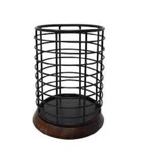 Elegant Gold Metal Strip Cutlery Holder Round Barrel Wire Utensil Caddy Mesh Bottom Feet Countertop Silverware Storage <b>Bin</b> - Product Image 2