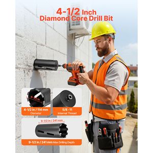 Punta da trapano per muratura e cemento diamantata a secco, diametro 4-1/2 pollici, profondità 9-1/2 pollici, filettatura 5/8-11, 3 adattatori - Product Image 2