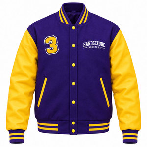 Veste universitaire sur mesure pour femme, violette et jaune, avec boutons pression et lettres brodées. - Product Image 3