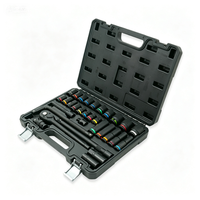 Vente en gros usine : Kit combiné de 31 pièces de douilles à chocs profondes métriques, clé à cliquet 72 dents et douilles pour clé à chocs pneumatique à anneaux de couleur