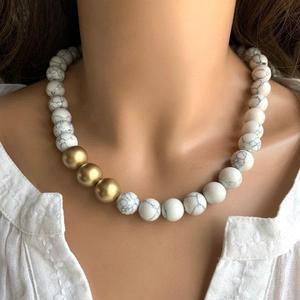 Handmade White Marble Acrylic Resin Bead <b>Statement</b> <b>Necklace</b> Chunky Bib Collar Women Fashion Jewelry Custom Wholesale Manufacture - Product Image 1