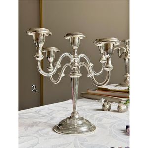 Antique Silver 3-Arm Metal <b>Candelabra</b> Luxury Tabletop Candle Holder Vintage Wedding Centerpiece Decorative Taper Stand Holder - Product Image 4