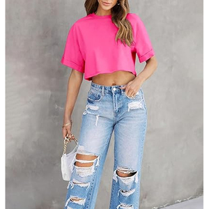 Fournisseur et fabricant de vêtements streetwear décontractés pour femmes, style européen, t-shirts courts surdimensionnés - Product Image 6