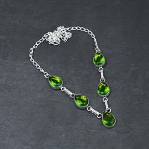 Collier de luxe personnalisé en argent sterling avec perle d'eau douce de culture en forme de poire et péridot vert, 18 pouces, pour cadeau de mariage - Product Image 3
