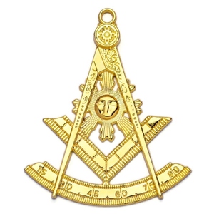 Past Master Blue Lodge Masonic Collar Jewel Silver Plated Square Compass Sun Emblem Ceremonial Pendant - Product Image 3