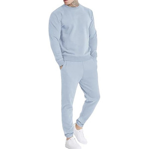 Ensemble de survêtement décontracté pour homme, bleu clair uni, avec capuche, pantalon de jogging, respirant, séchage rapide, coton, vêtements d'hiver, longueur intégrale - Product Image 1