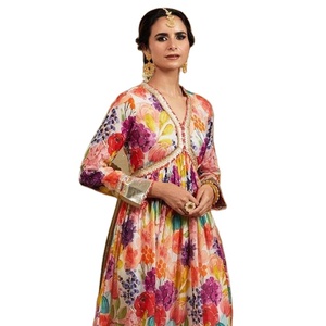Vestido Anarkali con estampado tradicional de buena calidad, traje de muselina pesada con estampado atractivo, estampado Digital y borde de encaje elegante para mujer - Product Image 1