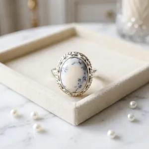 Bague en argent sterling 925 avec pierre précieuse en agate dendritique, style vintage fait main, cabochon ovale, bijoux - Product Image 2