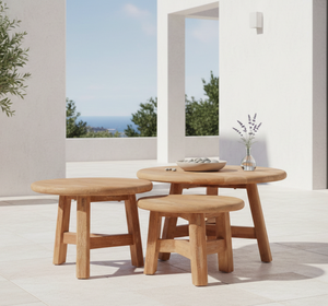 Rustic Durable Modern Nesting Kenzo Coffee Table <b>Set</b> Sustainable Solid Teak Wood Artisanal Side Tables <b>Space</b>-<b>Saving</b> Living Room - Product Image 6