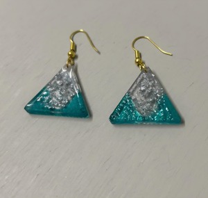 Handmade Resin <b>Triangle</b> Earrings Blue Silver Gradient Fashion Jewelry Gold Hook Dangle Earrings - Product Image 5