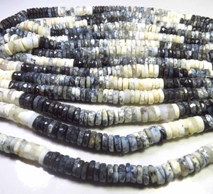 Perles d'opale dendritique naturelle, pierres précieuses, forme Heishi, facettées, percées au centre, 7 mm, blanches et noires, pour bricolage, 17 pouces. - Product Image 5