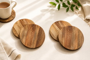 Handcrafted Wooden Round <b>Coaster</b> Set of 2 – Natural Wood <b>Drink</b> <b>Coasters</b> Stylish Tabletop Protection - Product Image 3