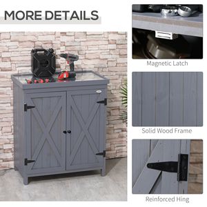 Armadio da Esterno a Doppia Porta con Maniglia, Ripiani Superiori Zincati Antiruggine, Piedini Rialzati, per Attrezzi da Giardino, Colore Grigio - Product Image 6