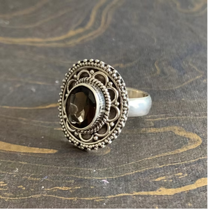 Handmade Vintage Style Flower Pattern Smoky Quartz <b>Ring</b> <b>Crafted</b> 925 Silver Fine Jewelry for Everyday Wear - Product Image 2