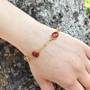 Pulsera de Cadena de Eslabones Tipo Clip Chapada en Oro de 18K con Cabujón de Cornalina Natural, Joyería Moderna para la Muñeca, Regalo - Product Image 4