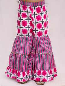 Cotton Woven Mesh Sleeveless Floral Printed Top & Sharara Set Outdoor Wear - Product Image 5