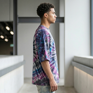 T-shirts Boxy Tie-Dye à Épaules Tombantes pour Hommes, Col Rond Oversize, T-shirt Tie-Dye Délavé, T-shirt Boxy Personnalisé par Sublimation pour Hommes - Product Image 3