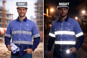 Camisa de Seguridad Reflectante de Manga Larga para Hombre ZI, Corte Regular, Ropa de Trabajo para Fábrica/Taller, Azul con Rayas de Alta Visibilidad, Alta Calidad - Product Image 3