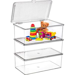 Set di 3 Contenitori Impilabili con Coperchio a Cerniera, Scatole Organizzative in Acrilico Trasparente per Cosmetici e Casa - Product Image 1