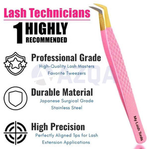 แหนบต่อขนตาปลายไฟเบอร์เคลือบสีชมพูคุณภาพสูง ผลิตจากสแตนเลสสตีลเคลือบทอง สำหรับต่อขนตาวอลลุ่ม - Product Image 2