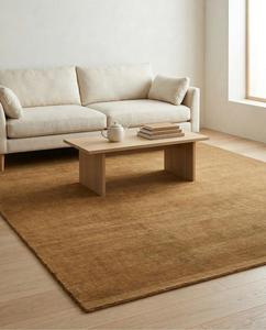 Alfombra de Lana Sólida Antideslizante Hecha a Mano de Primera Calidad, Diseño Abstracto en Color Marrón Camel Cálido, Alfombra Moderna de Lujo para Decoración de Sala de Estar y Dormitorio - Product Image 5
