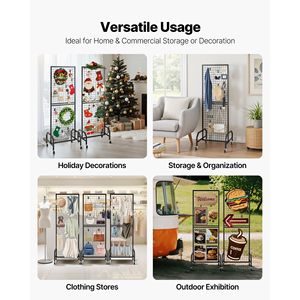 Set di 3 Pannelli a Griglia 1,9 x 5,4 ft con 30 Ganci, Espositore Mobile per Arte, Rastrelliera a Griglia in Filo Metallico Nero con Ruote - Product Image 6