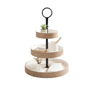 Soporte Redondo de Dos Niveles para Pastel con Superficie de Piedra y Marco de Metal Dorado, Reutilizable para Exhibición de Postres - Product Image 6