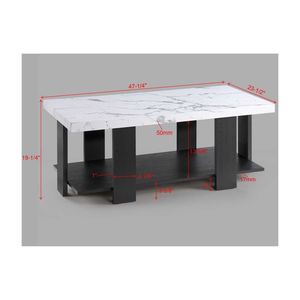 Set da Cocktail Grigio in 3 Pezzi, Tavolino da Caffè con Piano in Finto Marmo Bianco e Due Tavolini Abbinati, Arredamento in Legno per Soggiorno - Product Image 5