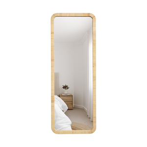 Wholesale Low MOQ Farmhouse Natural Rattan Standing Wall <b>Mirror</b> for <b>Bathroom</b> Entryway Living Room Bedroom - Product Image 1