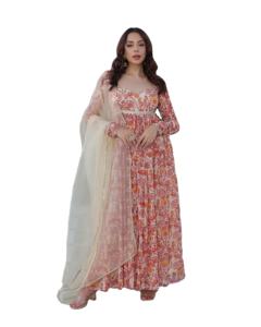 Vestido Anarkali de trabajo de secuencia de bordado de seda de muselina suave de último diseñador de Fab Zone - Product Image 1