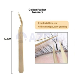 Vente en gros de pinces à cils en acier inoxydable, 2 pièces, plaquées or, avec étui en cuir PU, outil professionnel pour les cils - Product Image 2