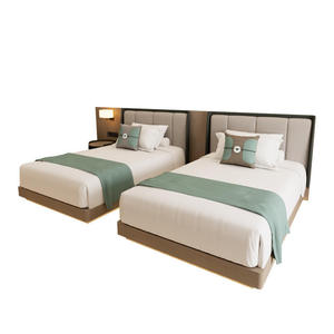 Cadre de lit plateforme moderne en teck massif, écologique et durable, avec tête de lit rembourrée, mobilier de chambre à coucher contemporain et luxueux - Product Image 2