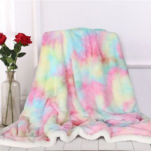 1 couverture en fausse fourrure Sherpa ultra douce et luxueuse, couverture de canapé et de lit colorée arc-en-ciel - Product Image 1